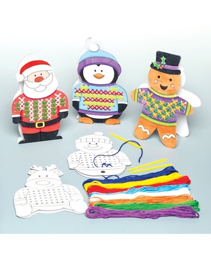 Borduursets met borduurkaarten met kerstvrienden, die kinderen kunnen maken en neerzetten met de kerst. Creatieve knutselset voor kinderen en beginners (5 stuks)
