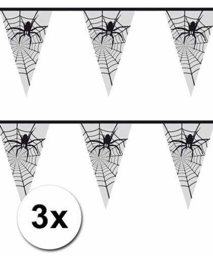 Halloween - 3x Spinnenweb vlaggenlijn / slinger 6 meter - Halloween versiering