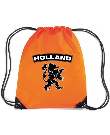 Oranje nylon rijgkoord rugzak/ sporttas Holland zwarte leeuw