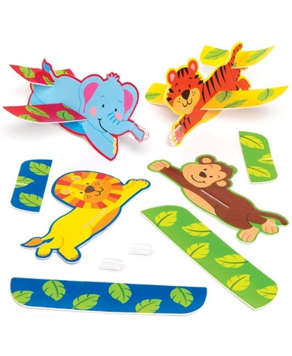 Zweefvliegtuigjes met junglevriendjes voor kinderen om mee te spelen. Perfect voor feesttasjes voor jongens en meisjes (6 stuks)