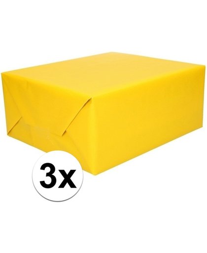 3x Kadopapier geel 200 x 70 cm op rol cadeaupapier