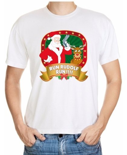 Foute kerst shirt wit - Run Rudolf Run - voor heren S