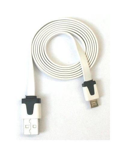 Platte Micro USB oplaad kabel 1 meter - Wit  (voor oa Samsung Galaxy S3 / S4 / HTC )