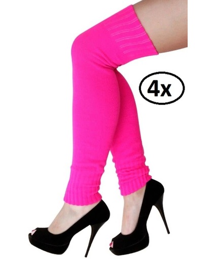 4x Dames knie-over beenwarmers fluo pink