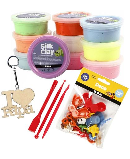 Silk Clay - Klei - Boetseerpakket met gratis sleutelhanger 'I LOVE PAPA'