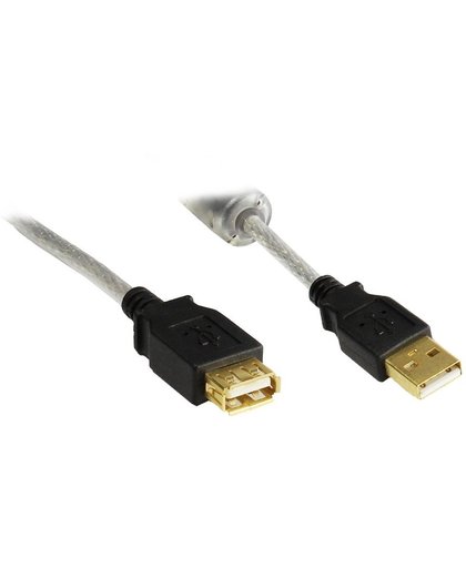Alcasa USB 2.0 1.8m 1.8m USB A USB A Mannelijk Vrouwelijk Zwart, Transparant USB-kabel