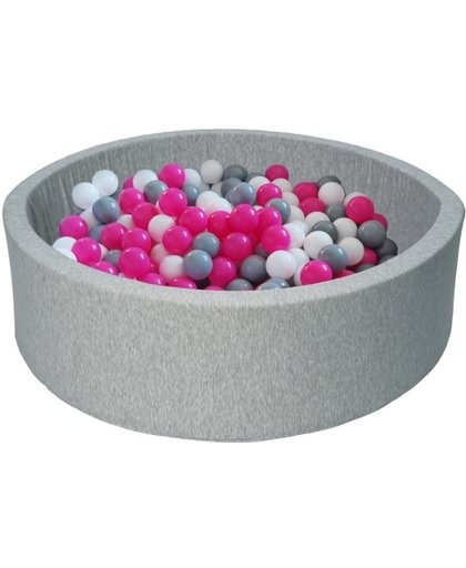 Ballenbak - stevige ballenbad - 90 x 30 cm - 450 ballen - wit roze grijs