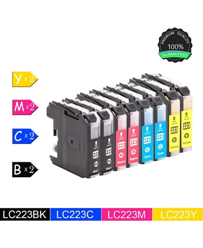 8 Compatibele inktcartridges voor Brother Brother LC223 - Brother MFC-J5320DW, MFC-J5620DW, MFC-J5625DW - 2 Zwart, 2 Cyan, 2 Magenta, 2 Geel