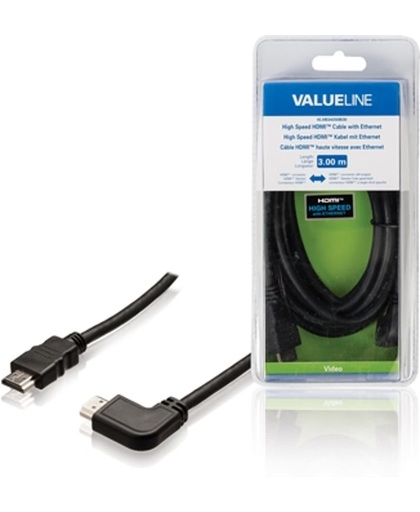 Valueline HDMI kabels High Speed HDMI-kabel met ethernet HDMI-connector - HDMI-connector links gehoekt 3,00 m zwart