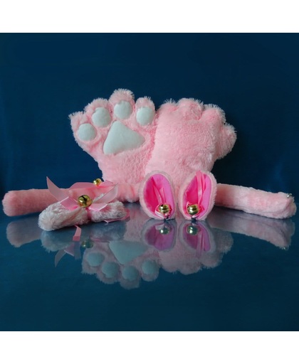Roze Katten Set - 4-delig - oren, staart, poten, strikje - PinkPonyClubnl