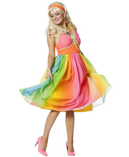 Regenboog hippy jurk voor dame maat 34