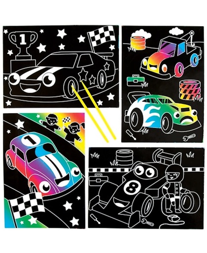 Kraskunst met racewagentaferelen die kinderen kunnen ontwerpen, maken en tonen – creatieve knutselset met afbeeldingen voor kinderen (6 stuks per verpakking)