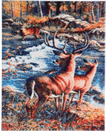 Diamond Painting Crystal Art Kit ® Stags at the Waterfall 40x50 cm, Full Painting