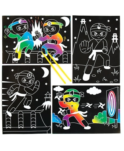 Kraskunst met ninjataferelen die kinderen kunnen ontwerpen, maken en tonen – creatieve knutselset met afbeeldingen voor kinderen (6 stuks per verpakking)