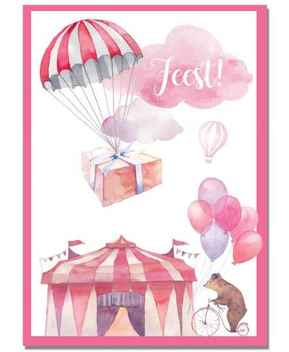Kinderfeestje uitnodigingen Circus DesignClaud - Roze - Kinderkaarten - 10 stuks