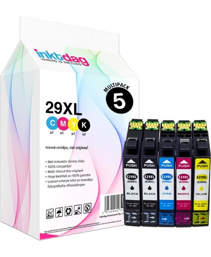 Inktdag huisemerk compatibel inktcartridges voor Epson 29XL multipack, 5 pack (2* zwart, 1 * Cyaan, 1 * Magenta, 1 * Geel)