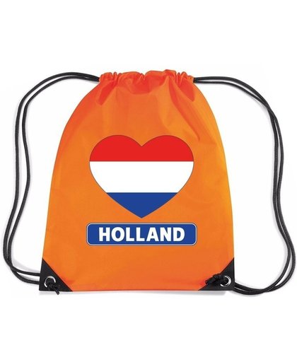 Oranje nylon rijgkoord rugzak/ sporttas Holland hart vlag