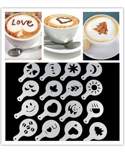 Cappuccino Sjablonen – Barista Stencils - Cacao figuur - Cappuccino Art - Latte Stencils - Cappuccino Sjabloon - Barista Tools Latte Art Set Sjablonen Figuren - Set van 16 Stuks