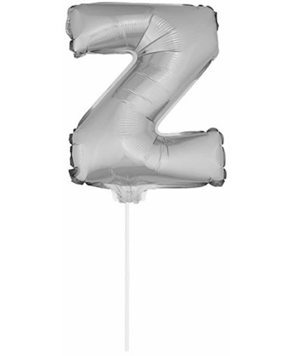 Zilveren opblaas letter Z op stokje 41 cm - folie ballon