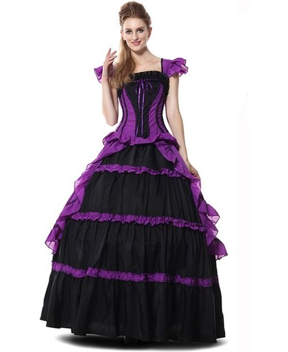 Victoriaanse paarse jurk met hoepelrok | Gothic Halloween kostuum dames maat 36/38