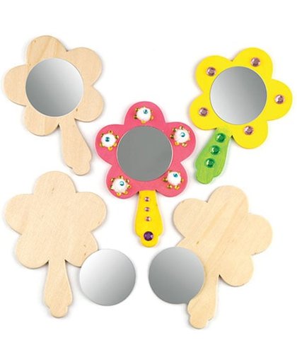 Bloemvormige spiegels van hout   Een creatief knutsel- en decoratieproduct voor kinderen (3 stuks per verpakking)