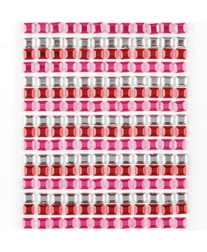 Rode, roze en zilveren zelfklevende edelstenen waarmee kinderen kaarten en knutselwerkjes naar eigen smaak kunnen versieren   Zelfklevende edelstenen voor kinderen (480 stuks per verpakking)