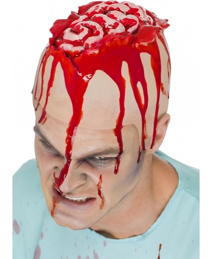 Halloween Latex hoofdkap met openliggende hersenpan