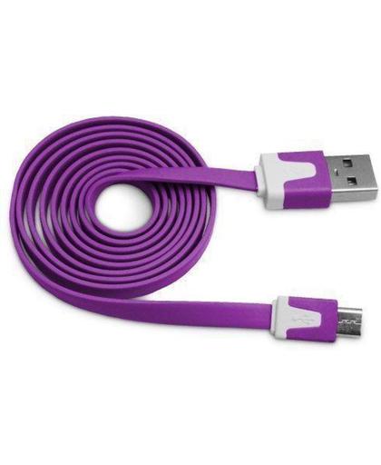 Platte Micro USB oplaad kabel 1 meter - Paars  (voor oa Samsung Galaxy S3 / S4 / HTC )
