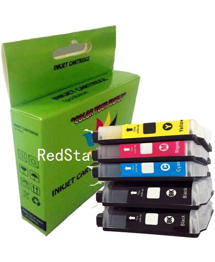 5 Pack Compatible Brother LC1000/LC970 BK*2/C*1/M*1/Y*1 inktcartridges, 5 pak. 2 zwart, 1 cyaan, 1 magenta, 1 geel