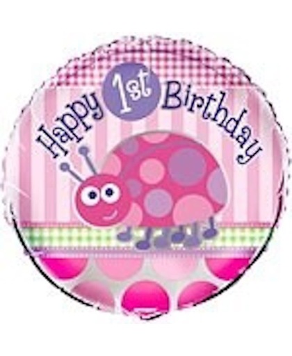 Folie ballon 1e verjaardag lieveheersbeestje roze