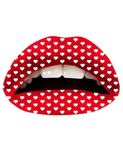 Passion Lips - Tijdelijke tattoo - Rood met witte harten