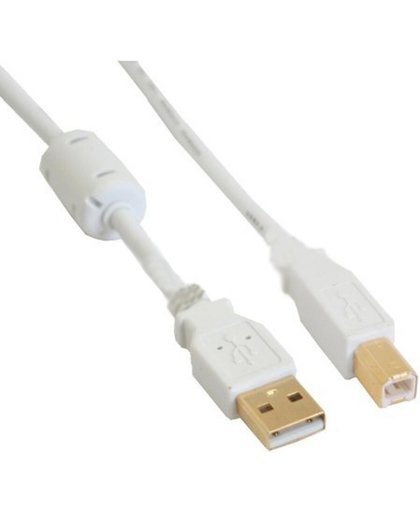 Witte USB2.0 kabel USB-A-USB-B met vergulde contacten - 0,50 meter