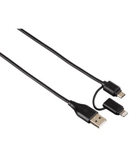 Hama 1.2m, Lightning+Micro USB-B/USB-A 1.2m USB A Micro-USB B/Lightning Zwart mobiele telefoonkabel