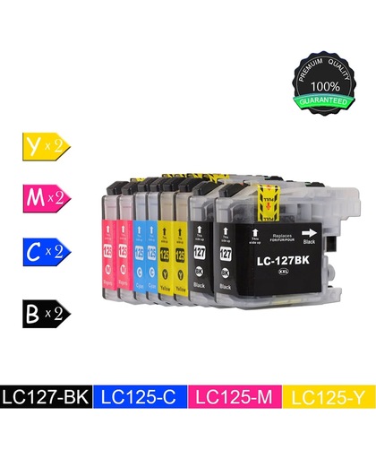 8 Compatibele Inktcartridges Brother LC127XL LC125XL voor Brother MFC-J4410DW MFC-J4510DW MFC-J4610DW MFC-J4710DW DCP-J4110DW - 2 Zwart, 2 Cyan, 2 Magenta, 2 Geel
