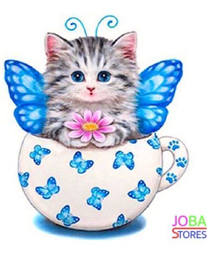 Diamond Painting "JobaStores®" Kitten Blauw - volledig - 30x30cm