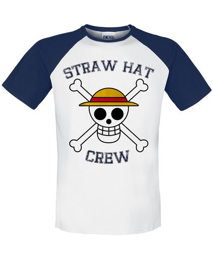 One Piece Straw Hat Crew T-shirt wit-blauw