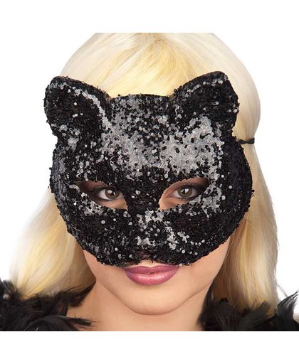 PVC masker - zwarte kat met glitter - deluxe