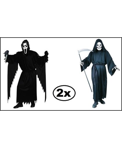 2x Horror outfit Scream met masker en de dood met masker