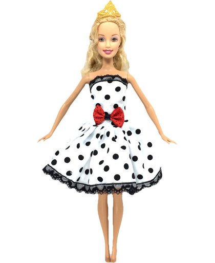 Korte witte Barbie jurk met zwarte stippen - NBH®