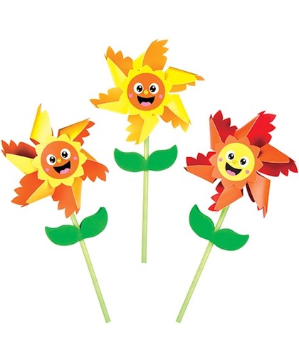 Windmolensets met zonnebloemontwerp die kinderen naar eigen smaak kunnen maken en versieren – creatieve speelgoedknutselset voor kinderen (6 stuks per verpakking)