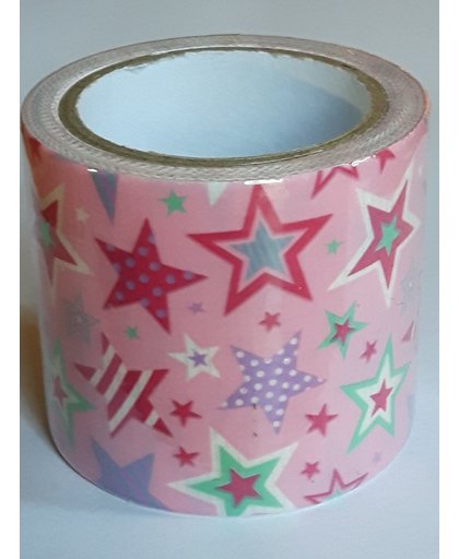 LeuksteWinkeltje masking tape Roze met Sterren U - decoratie washi papier tape - 48 mm x 4 m