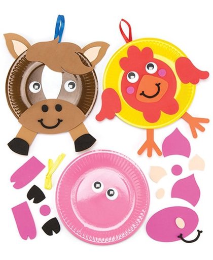 Sets met bordjes met boerderijdieren voor kinderen om te maken en versieren - Leuke knutselset voor kinderen (5 stuks per verpakking)