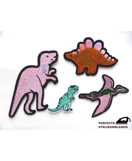 Strijk embleem ‘Dinosaurus patch set (4)’ – stof & strijk applicatie