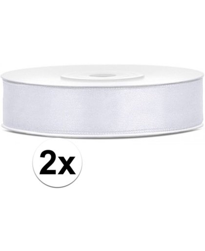 2x Satijnen sierlinten wit 12 mm