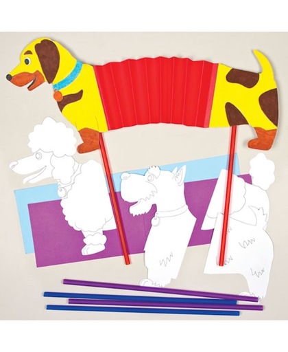 Maak ontwerp je eigen sets met poppen hond om in te kleuren - knutselwerkjes voor kinderen (4 stuks)