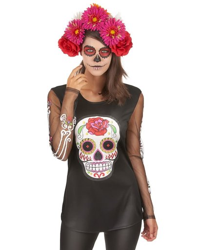 "Gekleurd skeletten t-shirt voor dames Dia de los Muertos  - Verkleedkleding - One size"