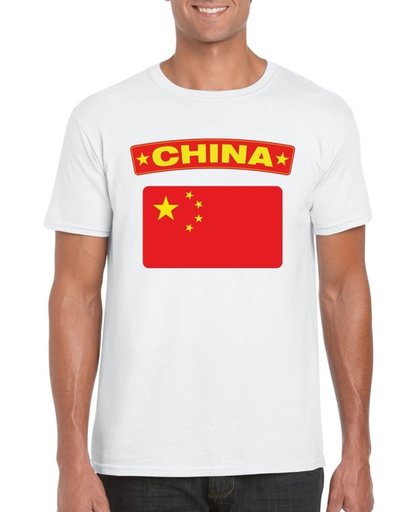 China t-shirt met Chinese vlag wit heren - maat 2XL