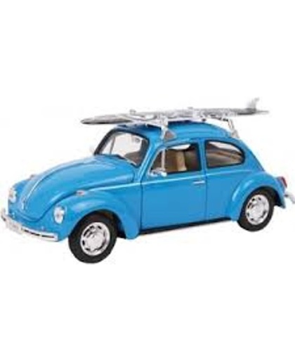 Volkswagen Beetle met Surfplank Blauw 1-24 Welly