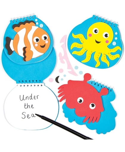 Maak ontwerp je eigen school sets voor notitieboekjes met zeedieren - knutselspullen voor kinderen (4 stuks verpakking)