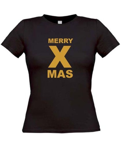 Merry x mas T-shirt maat M Dames zwart